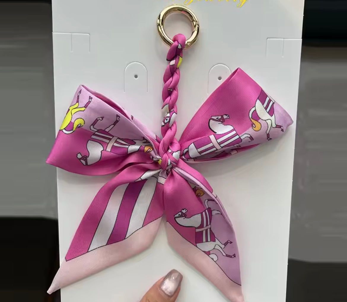 PAULETTE Horse Print Silk Scarf Keyring/Bag Charm