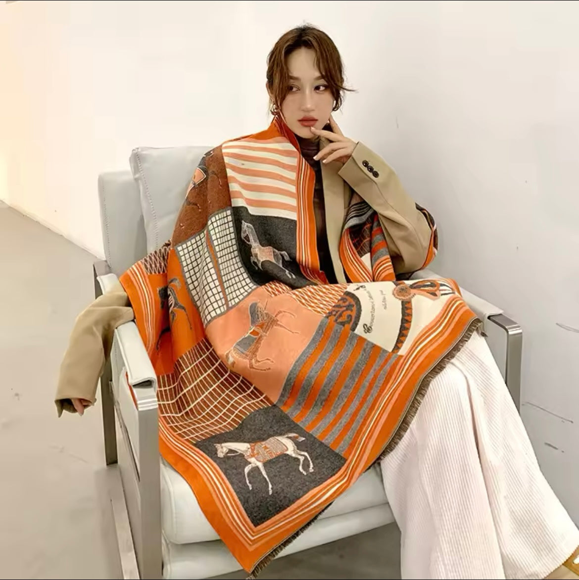 Horse Print Cashmere Scarf