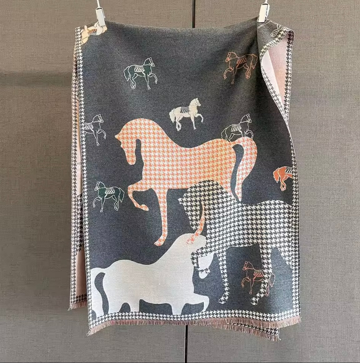 HAZEL Horse Design Cashmere Feel Pashimna/Shawl