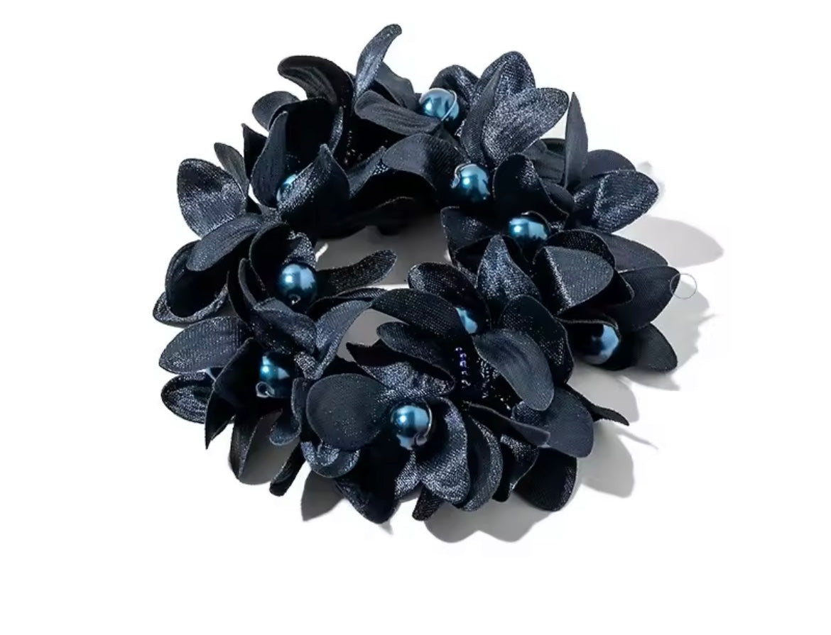 THD Flower Scrunchie with Beads and Pearls