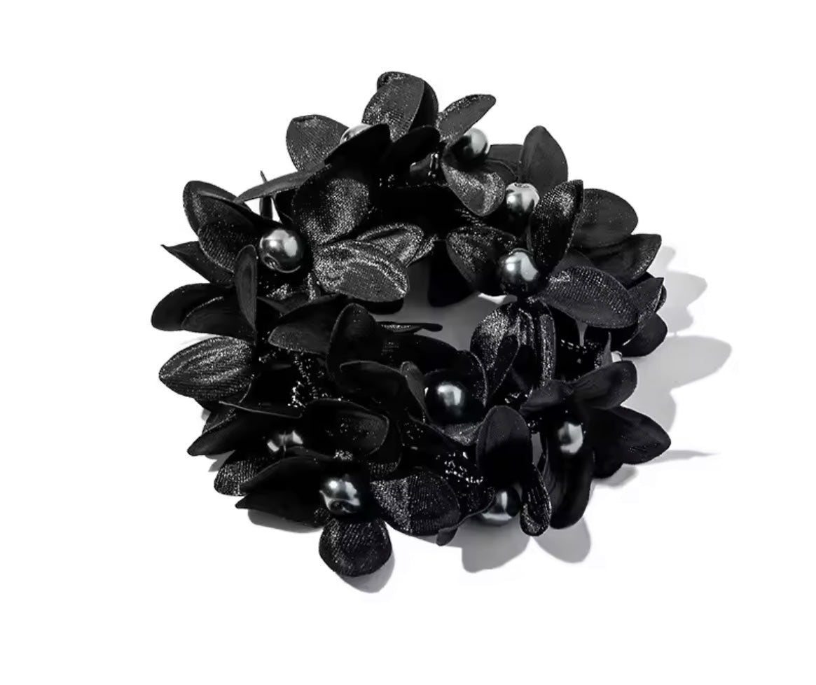 THD Flower Scrunchie with Beads and Pearls
