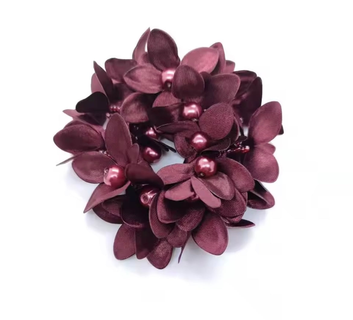 THD Flower Scrunchie with Beads and Pearls