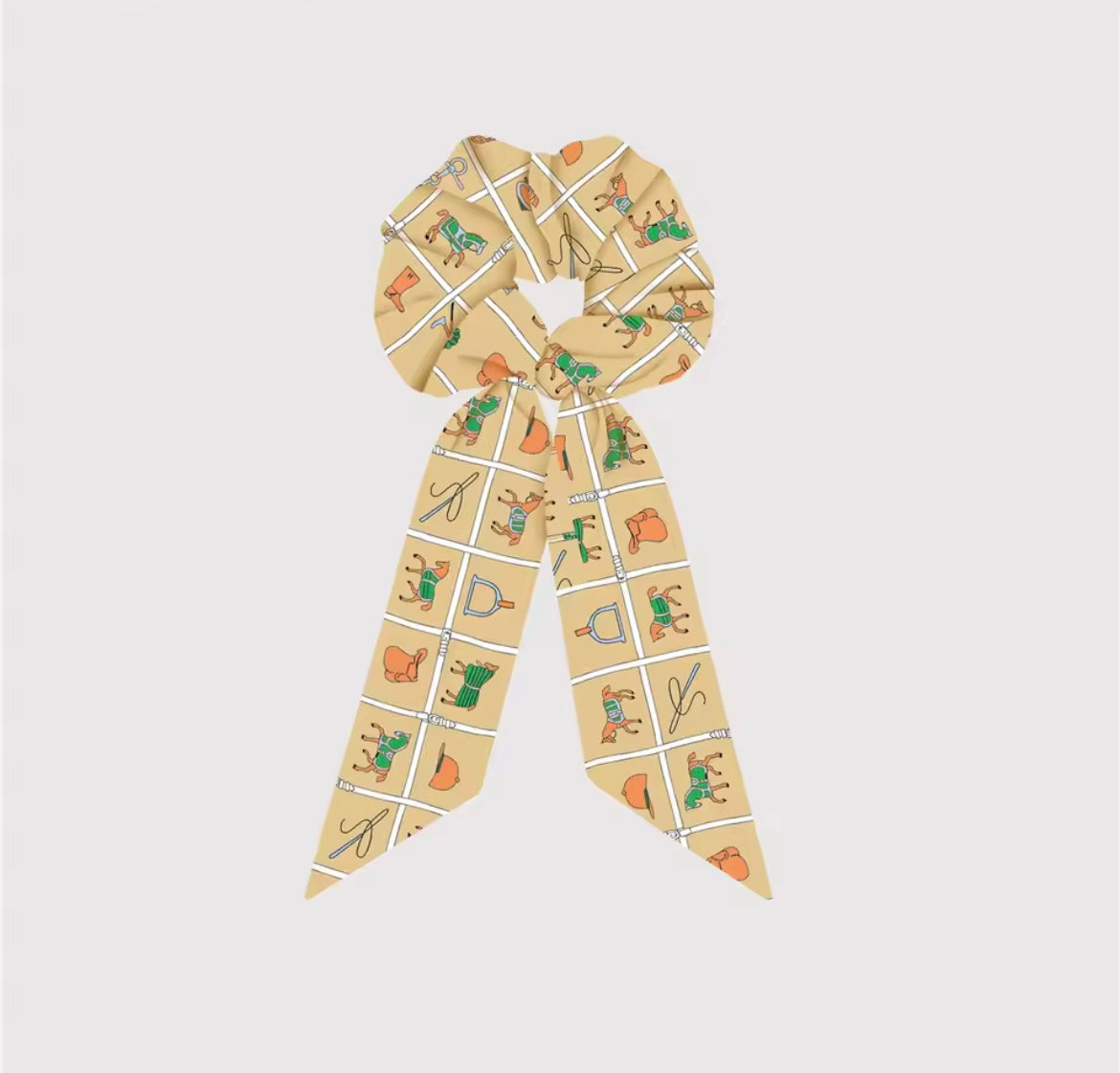 CARTER Scrunchie Twilly Combo Horse Design Hair Tie with Ribbon