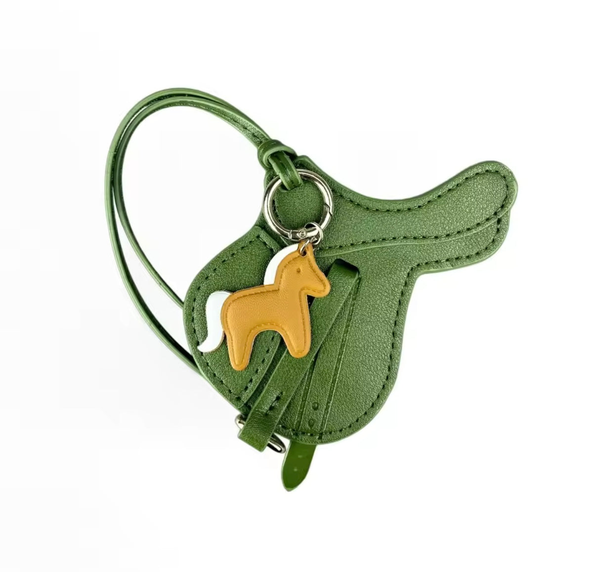 SALLY PU Leather Saddle Bag Charm with Tiny Horse