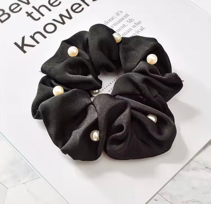 THD Silky Satin Scrunchie with Imitation Pearls