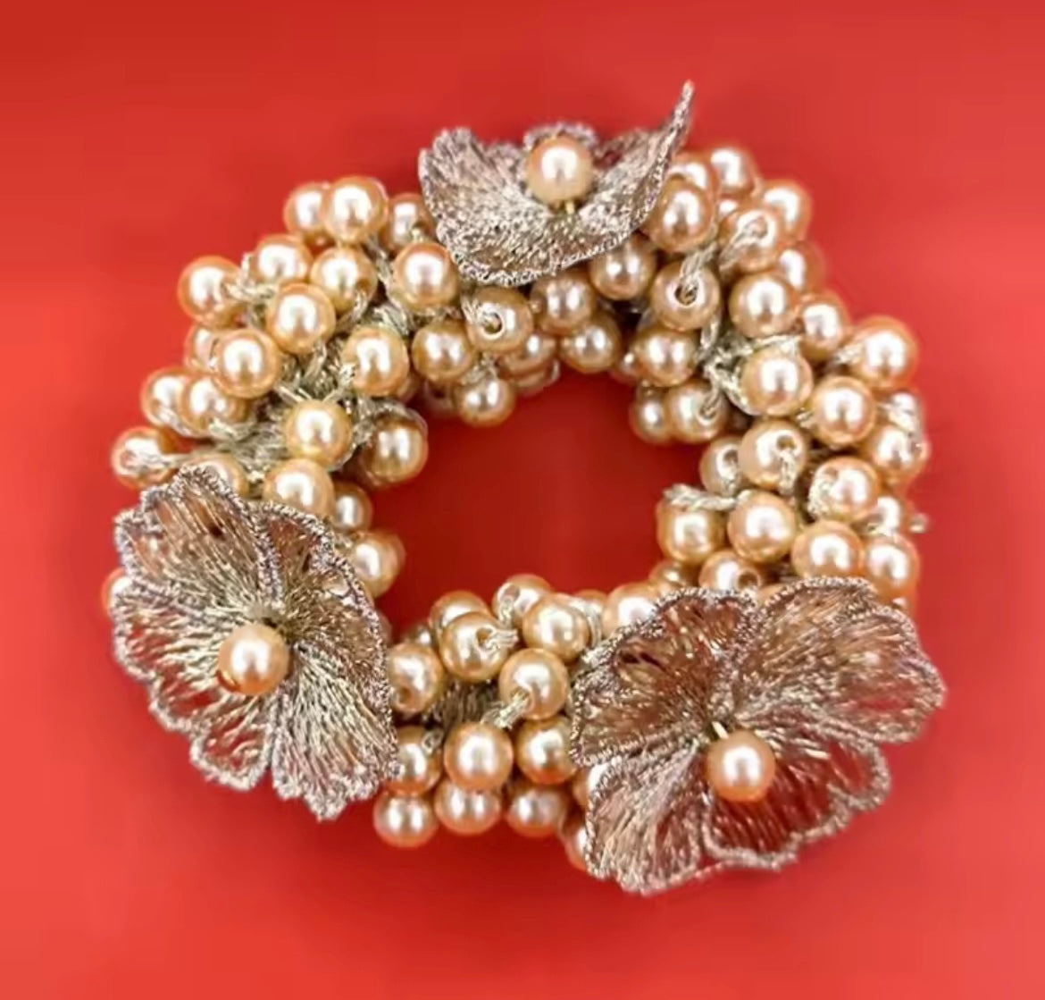 THD Small Imitation Pearl and Satin Flower Scrunchie