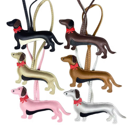 THD PU Leather Daschund with Bow Tie Bag Charm