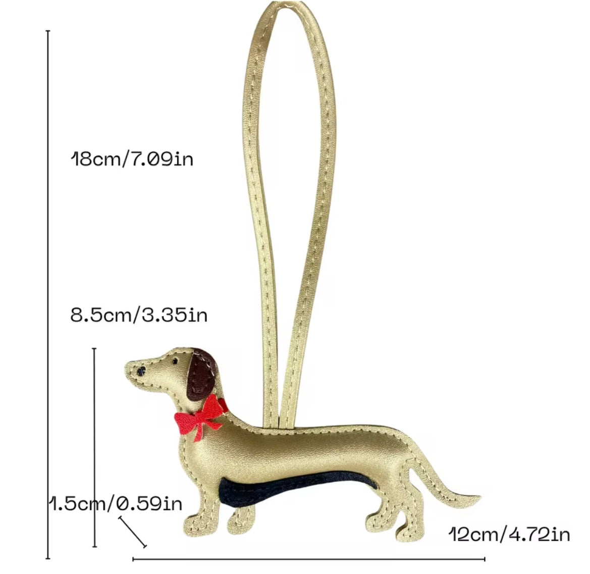 THD PU Leather Daschund with Bow Tie Bag Charm