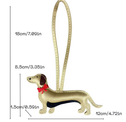 THD PU Leather Daschund with Bow Tie Bag Charm