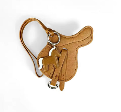 SALLY PU Leather Saddle Bag Charm with Tiny Horse