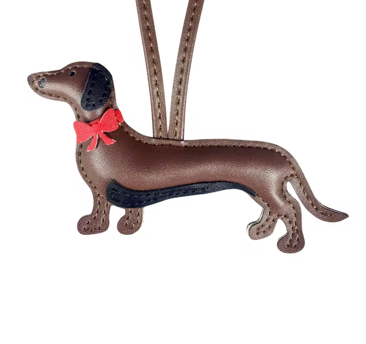 THD PU Leather Daschund with Bow Tie Bag Charm