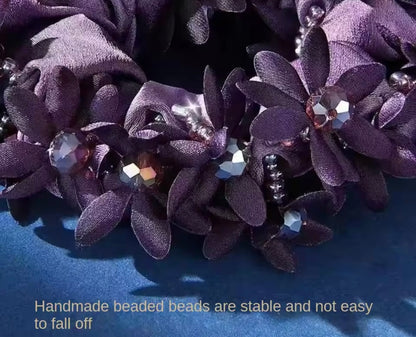 THD Satin Scrunchie with Flowers and Crystal Beads