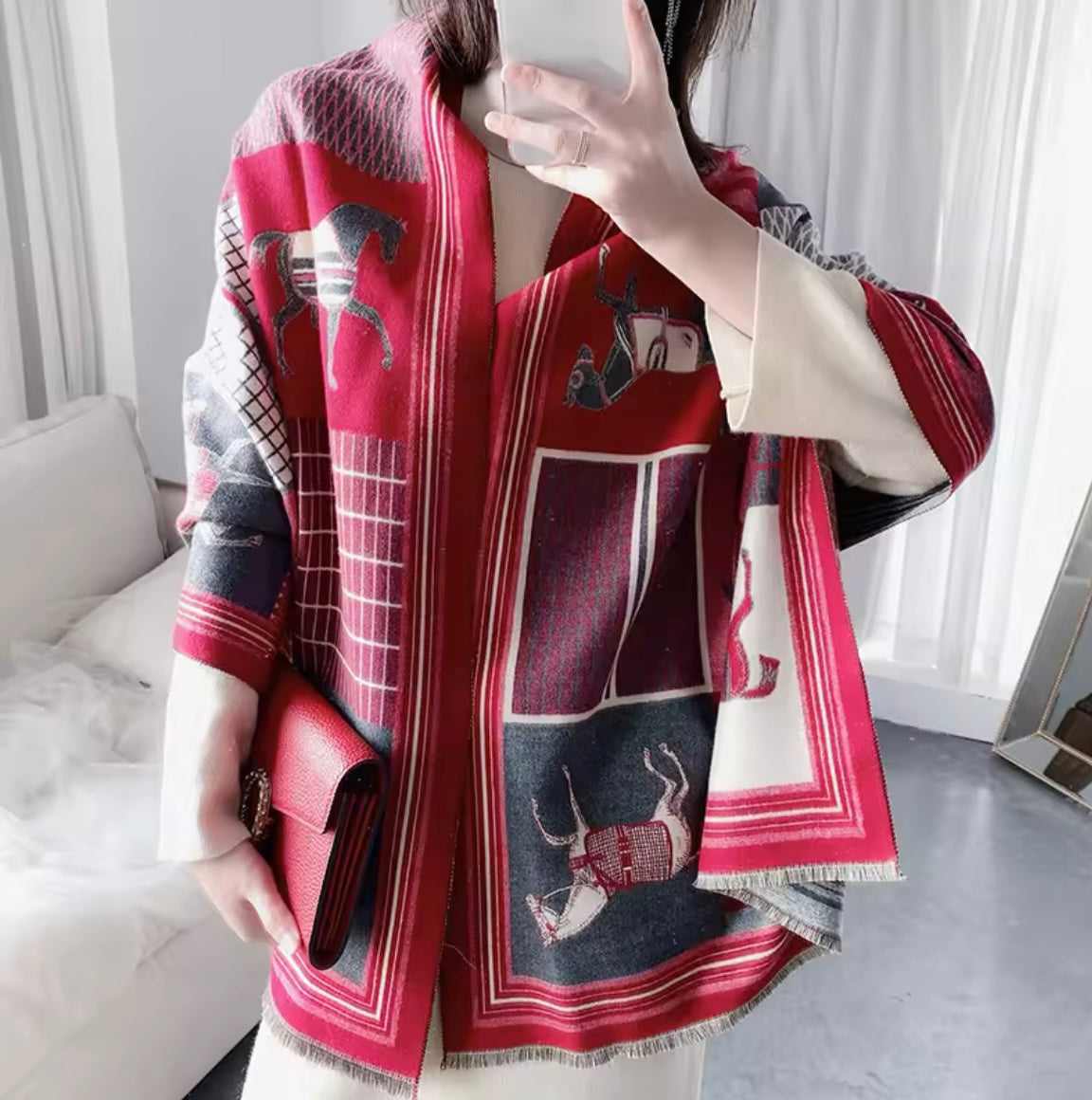 Horse Print Cashmere Scarf