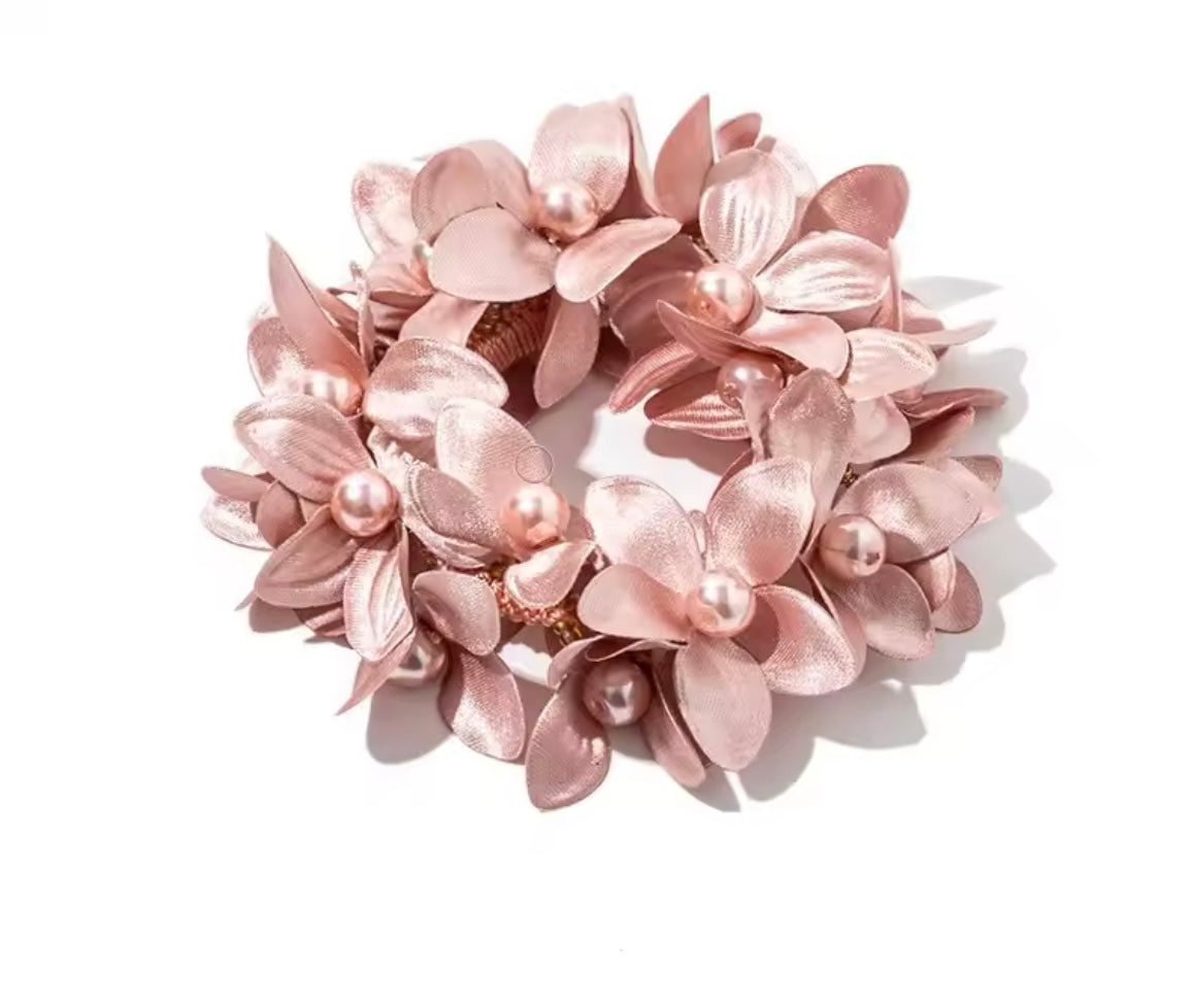 THD Flower Scrunchie with Beads and Pearls