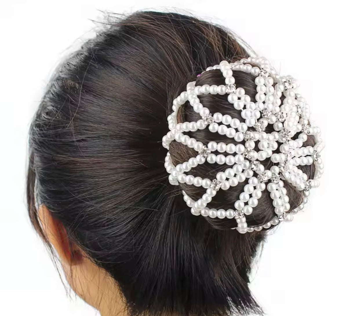 Pearl Elastic Hair Bun Net with Crystals