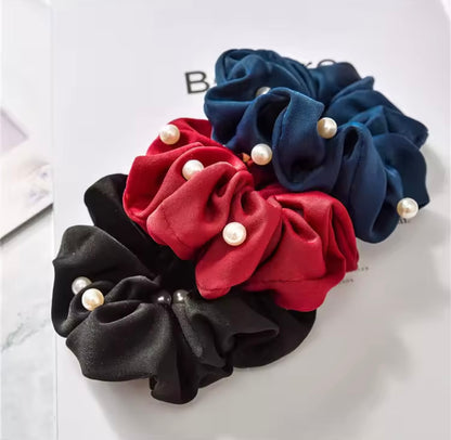 THD Silky Satin Scrunchie with Imitation Pearls
