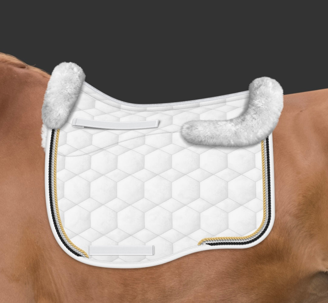 Mattes Eurofit Dressage SaddlePad - White Velvet - Top & Bottom Sheepskin - Crystal Centre Piping - Large - ON ORDER DELIVERY APPROX 01/09/2026