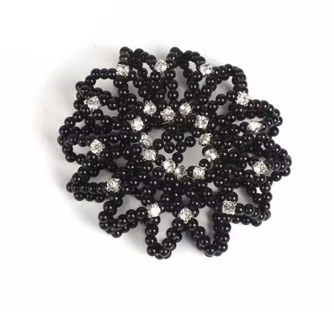 THD Pearl Elastic Hair Bun Net with Crystals