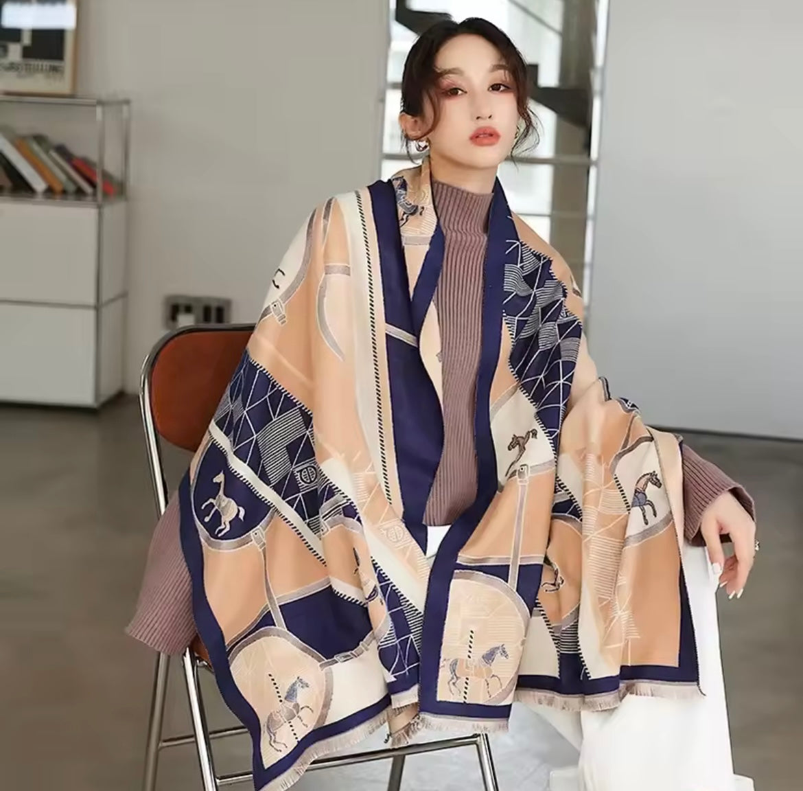 Horse Print Cashmere Scarf