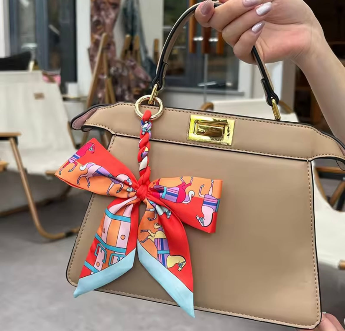 PAULETTE Horse Print Silk Scarf Keyring/Bag Charm