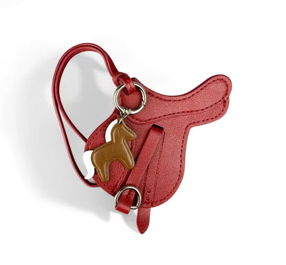 SALLY PU Leather Saddle Bag Charm with Tiny Horse