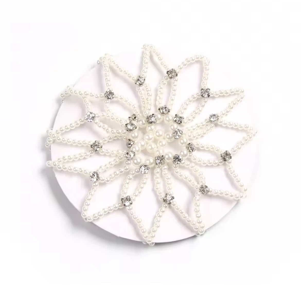Pearl Elastic Hair Bun Net with Crystals