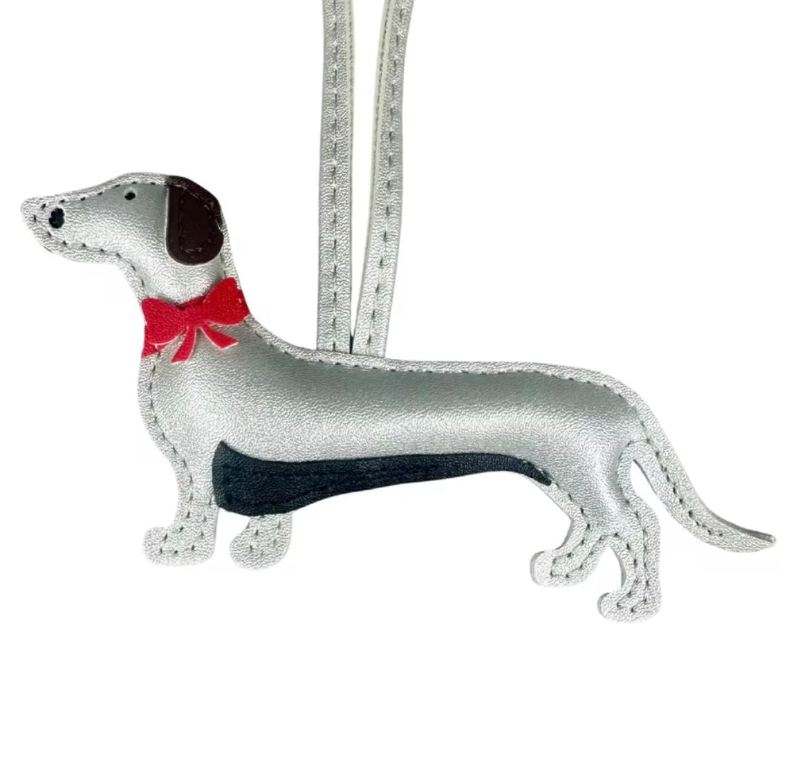THD PU Leather Daschund with Bow Tie Bag Charm