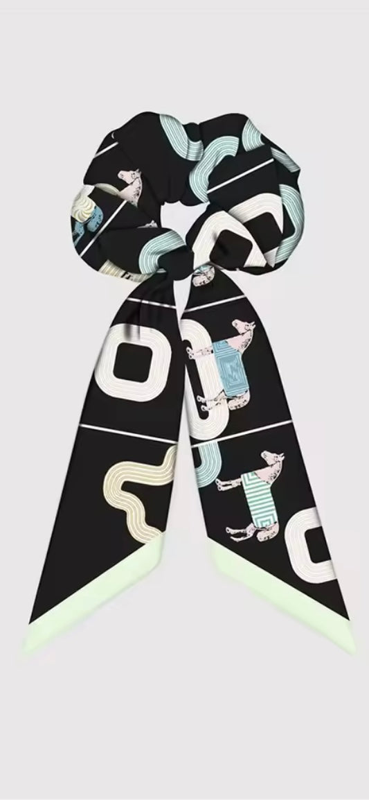 LYON Scrunchie Twilly Combo Horse Design Hair Tie with Ribbon
