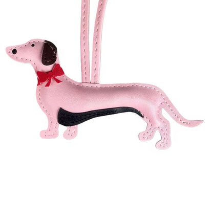 THD PU Leather Daschund with Bow Tie Bag Charm