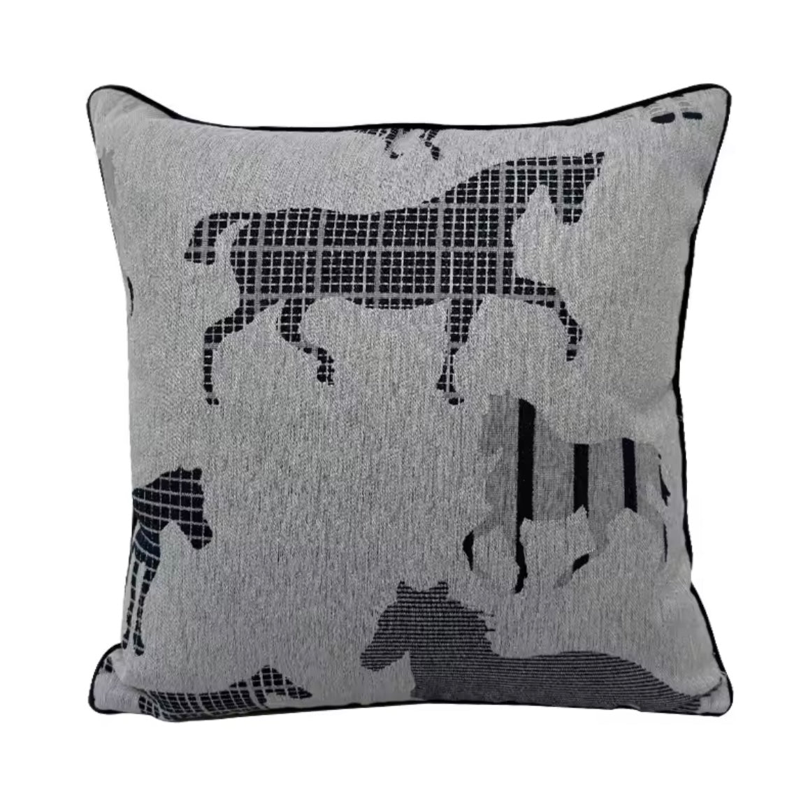 Wild Horse Print Cushion - Navy/Grey