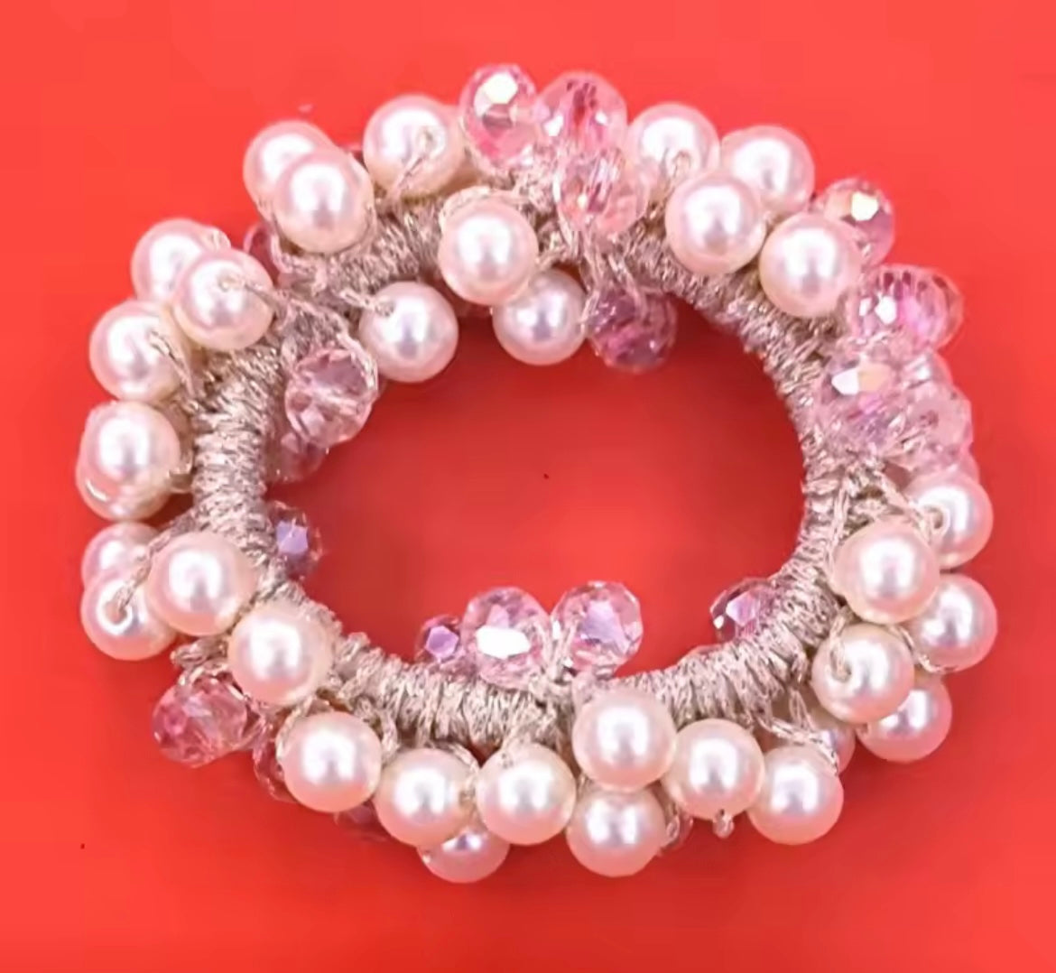 THD Imitation Crystal & Pearl Scrunchie