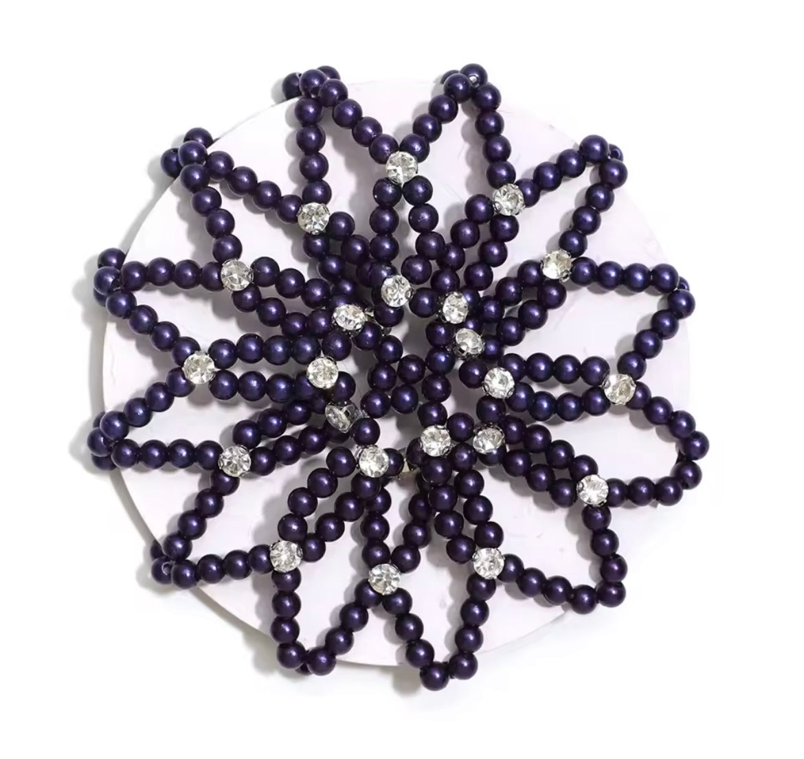 Pearl Elastic Hair Bun Net with Crystals
