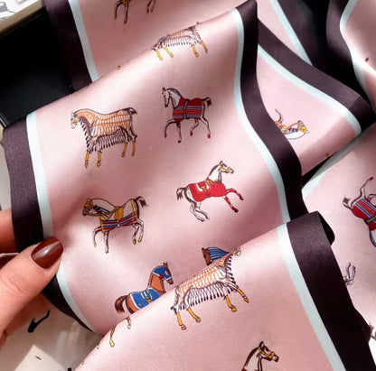 DARCY Horse Design Silk Skinny Scarf - Pure Mulberry Silk