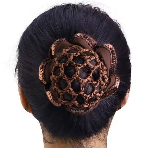 Sequined Crochet Hair Net with Bun Cover
