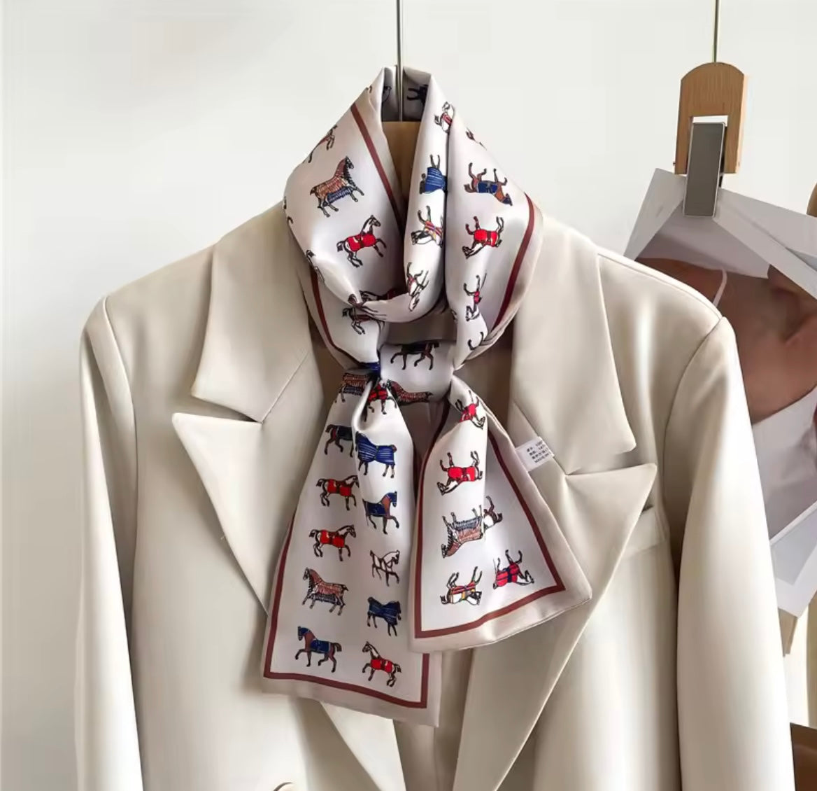 DARCY Horse Design Silk Look Satin Skinny Scarf