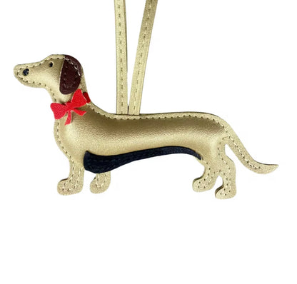 THD PU Leather Daschund with Bow Tie Bag Charm