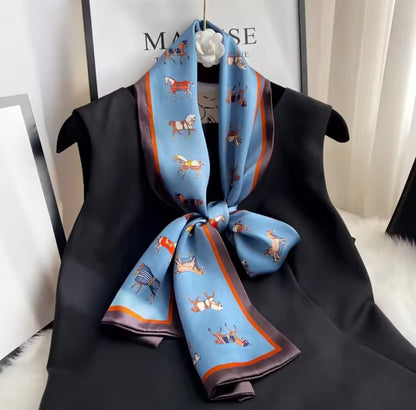 DARCY Horse Design Silk Skinny Scarf - Pure Mulberry Silk