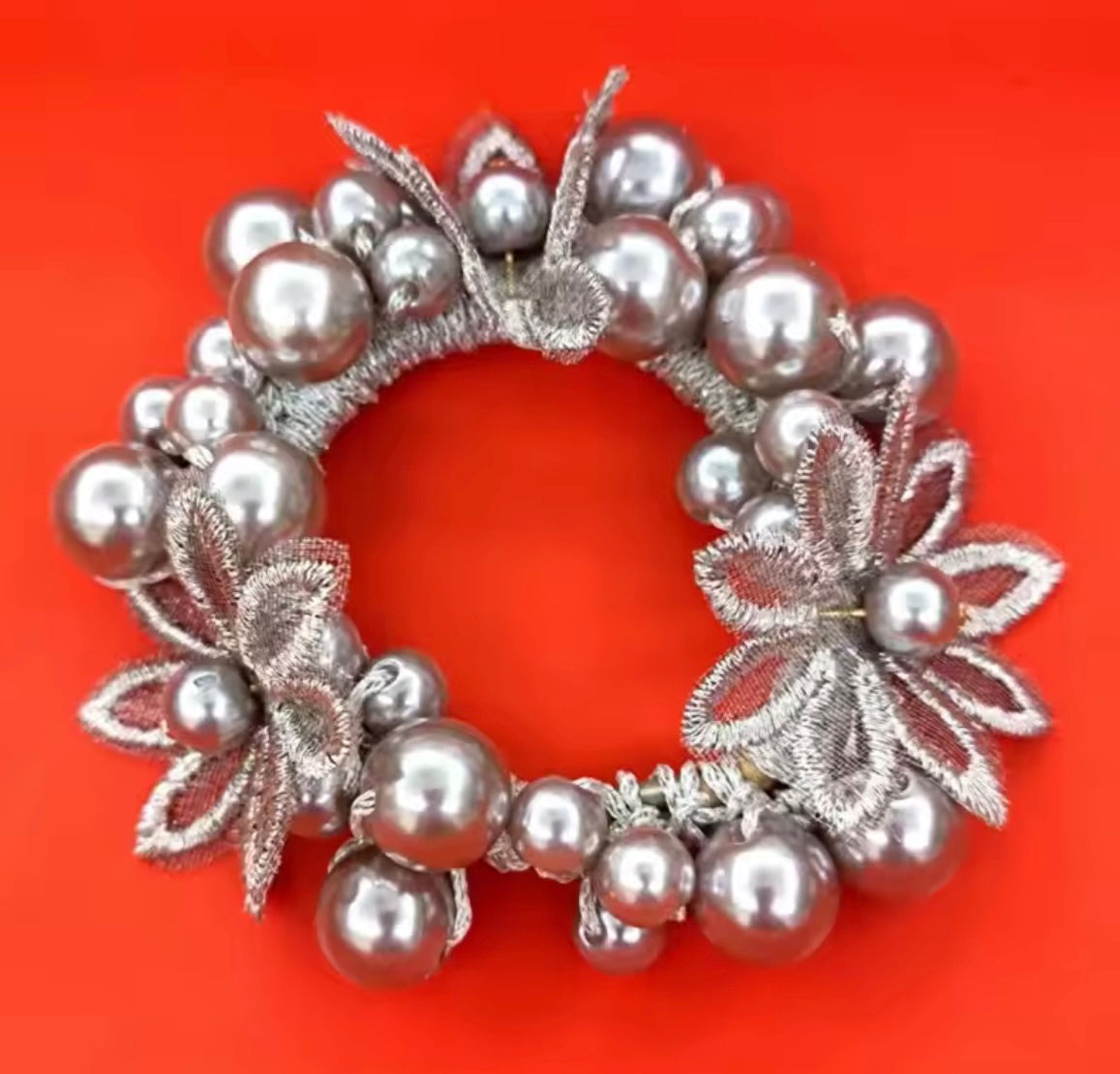 THD Small & Large Imitation Pearl and Satin Flower Scrunchie