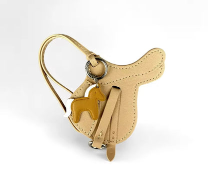 SALLY PU Leather Saddle Bag Charm with Tiny Horse