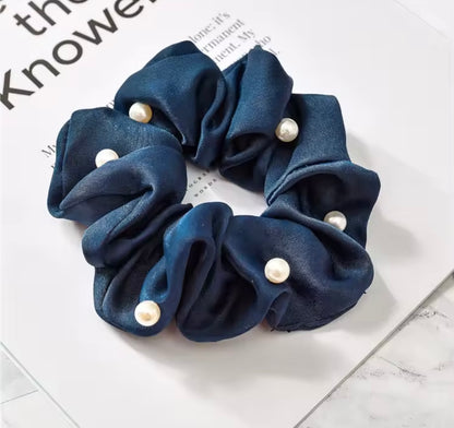 THD Silky Satin Scrunchie with Imitation Pearls