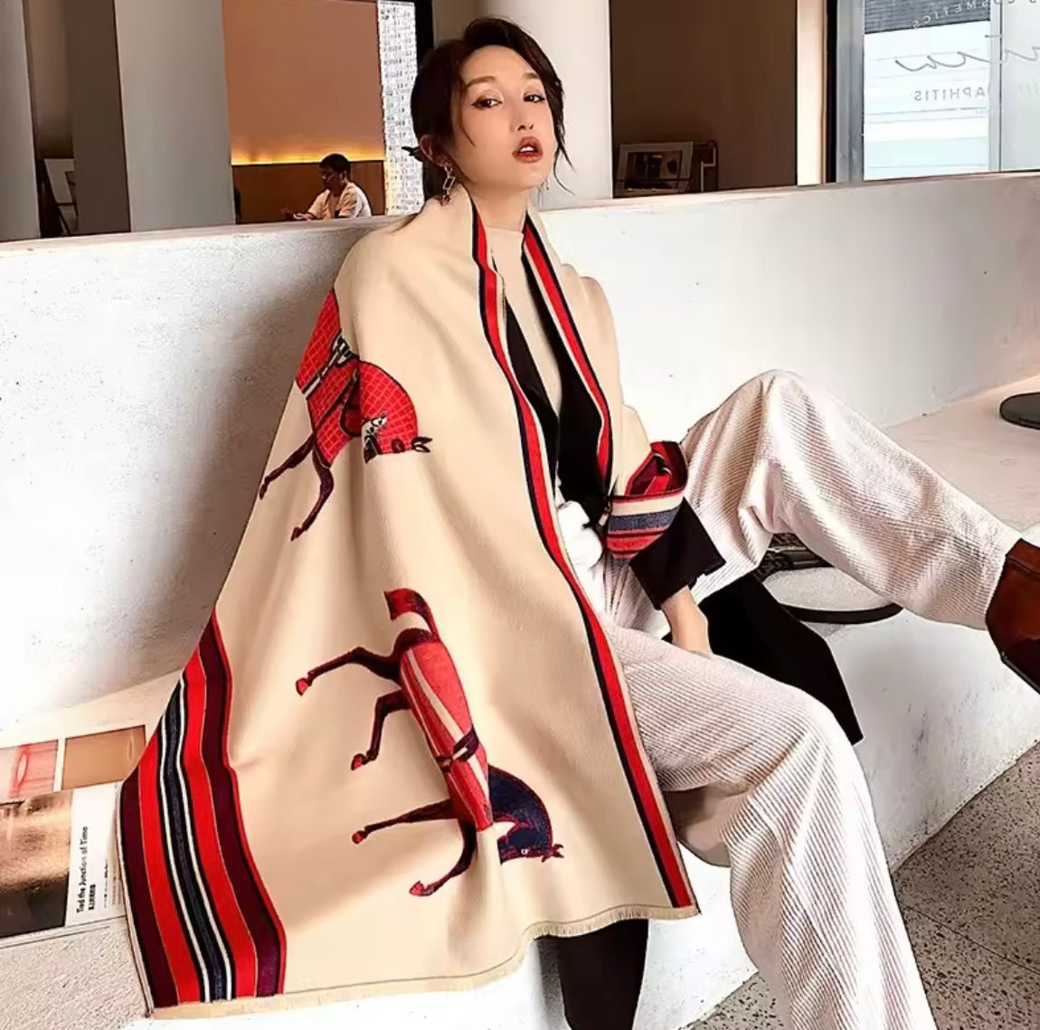 Horse Print Cashmere Scarf