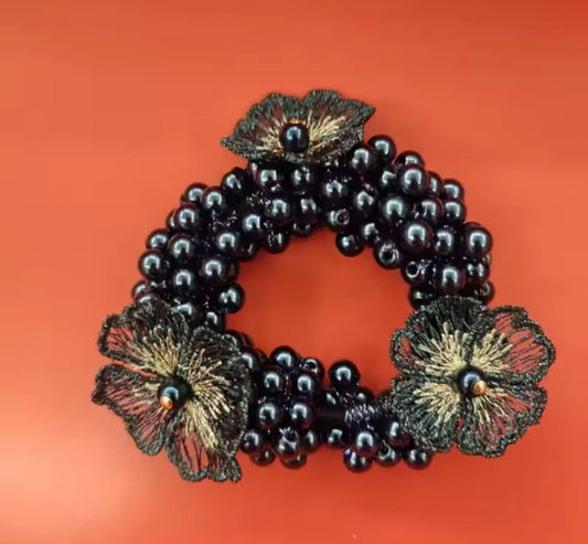 THD Small Imitation Pearl and Satin Flower Scrunchie