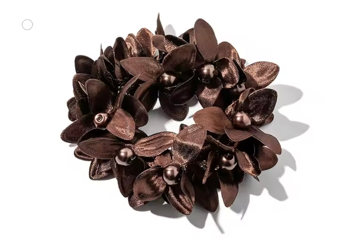 THD Flower Scrunchie with Beads and Pearls