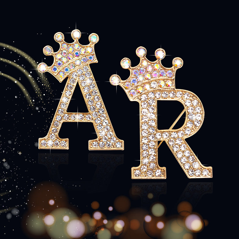 The Horse Den Diamante Letter Pin with Crown