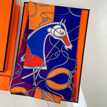 DAVINCI Horse Print Long Satin Scarf