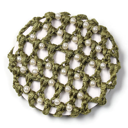 THD Crocheted Ribbon Hair Bun Net with Pearls