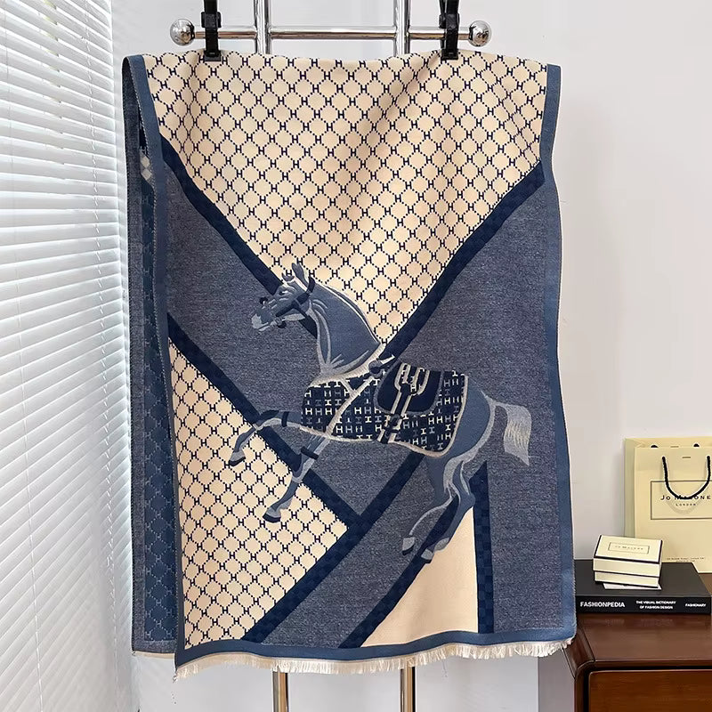 SERINA Horse Design Cashmere Blend Pashmina/Shawl
