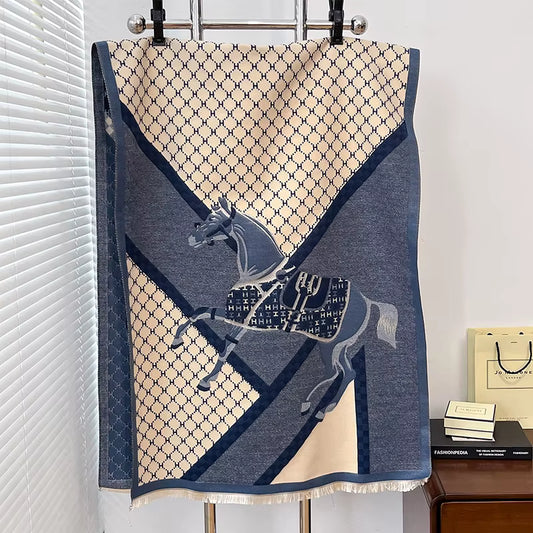 SERINA Horse Design Cashmere Blend Pashmina/Shawl