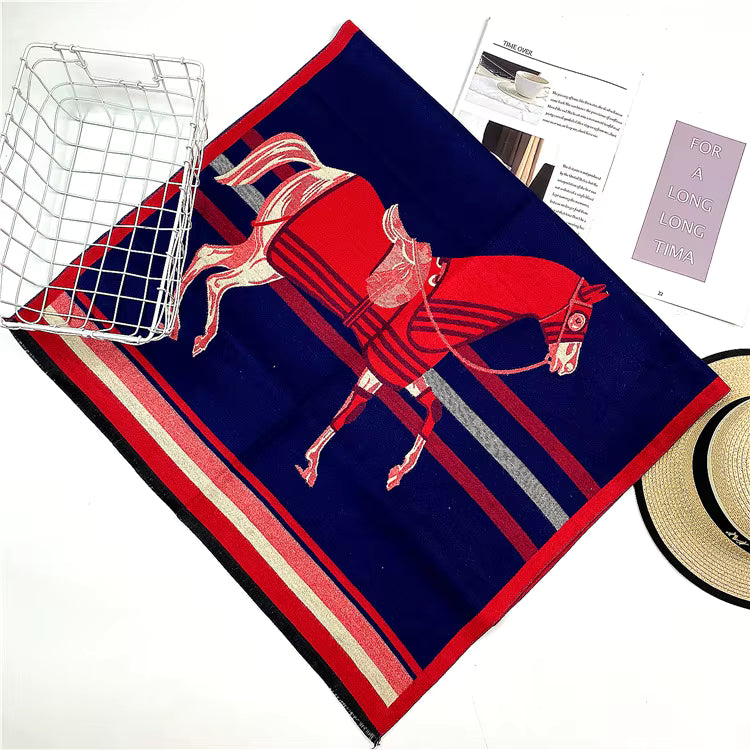 LYNETTE Horse Design Cashmere Blend Pashmina/Shawl