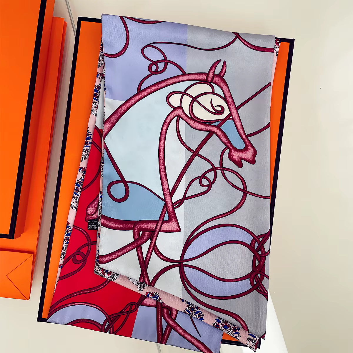 DAVINCI Horse Print Long Satin Scarf